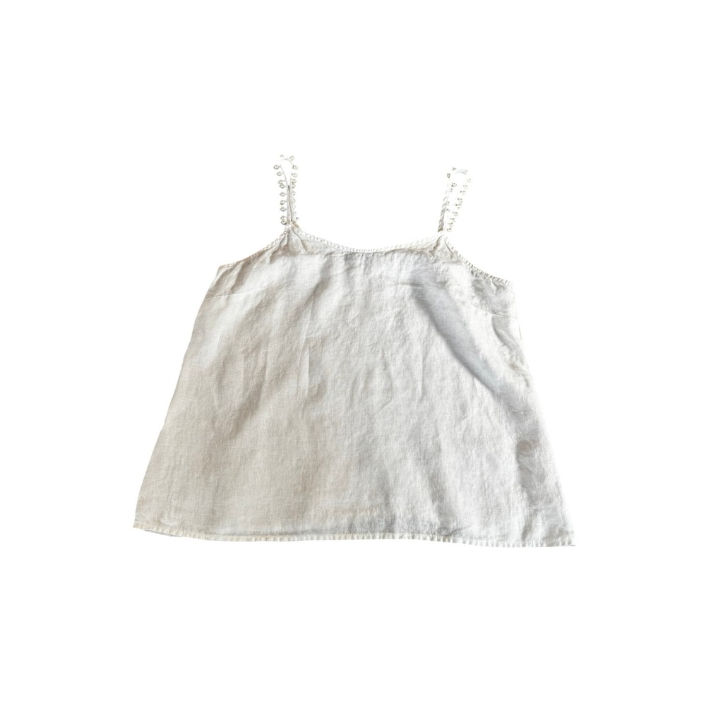 Marc New York White Linen Top with Pearl Beaded Spaghetti Straps Scoop Neck SZ M